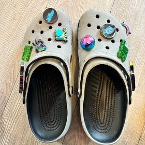 CROCS Silver Clogs with Jibbitz Charms